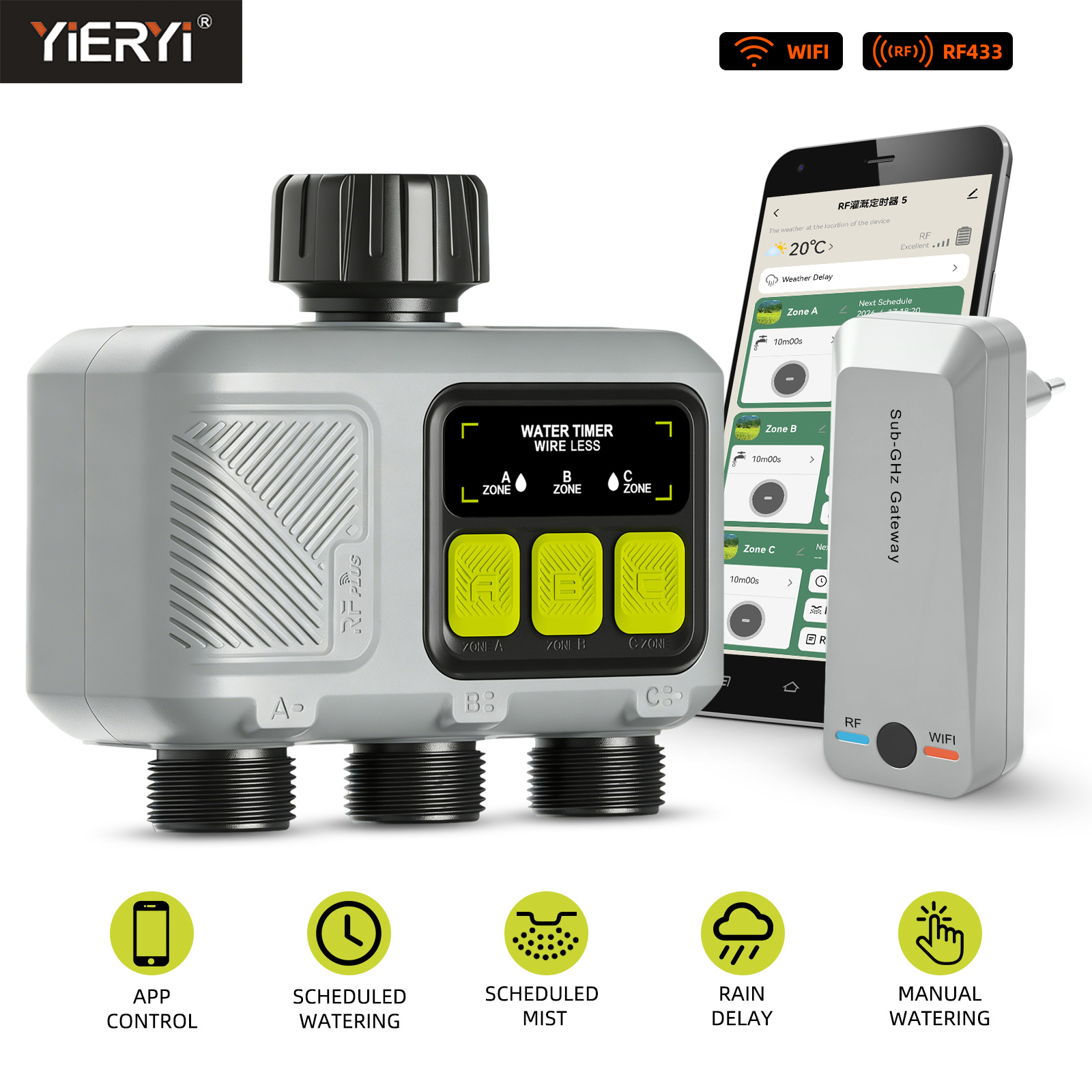 Smart Garden Irrigation System - Yieryi 3-strefowy inteligentny sterownik nawadniania WiFi
